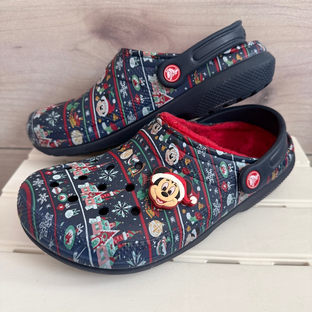 Disney Parks Christmas Fur Lined Crocs Mickey Mouse Castle WDW Light Up 9W/7M